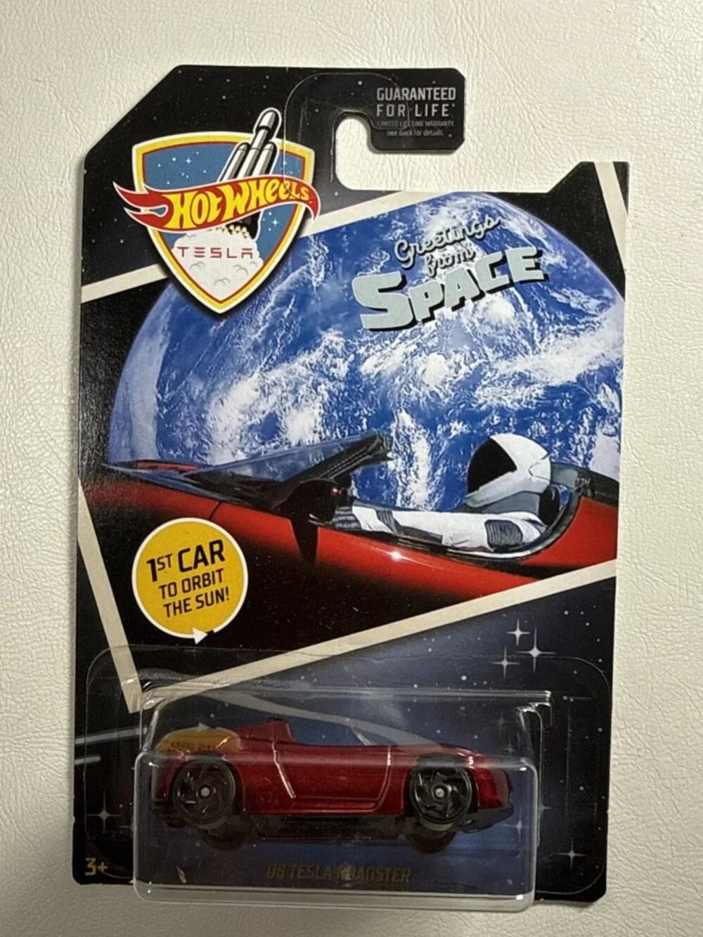 Hot Wheels 2018 Greetings From Space 1st Car to Orbit Sun 08 Tesla Roadster NEW